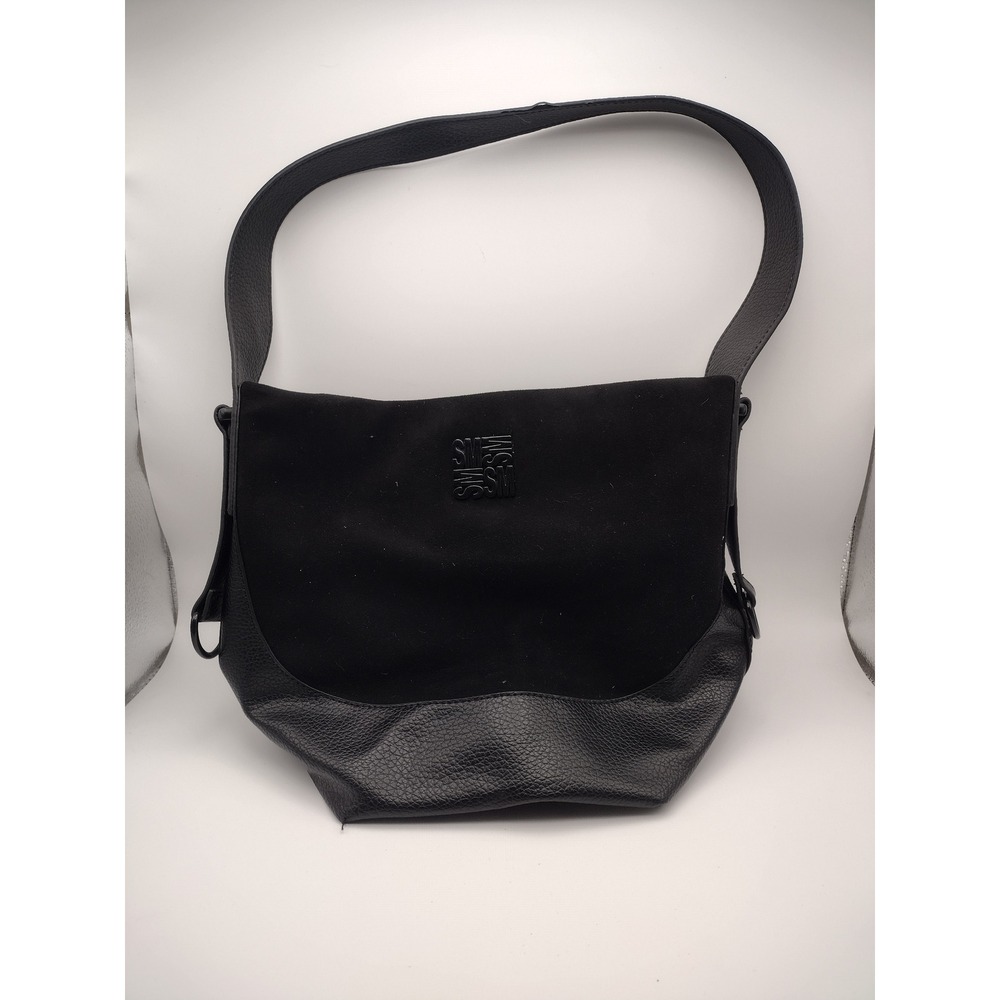 Steve Madden Black Faux Leather Suede Mixed Media Shoulder Bag SM Logo